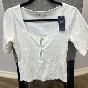 Abercrombie White Knit Soft Ribbed Top Medium